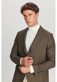 Resim AC&Co / Altınyıldız Classics Erkek Hakı Slim Fit Dar Kesim Mono Yaka Kapak Cepli Blazer Ceket Hakı 
