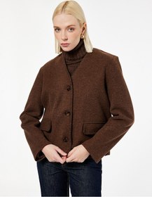 Resim Koton Çoban Dikişi Detaylı Düğmeli Uzun Kollu Cepli Kaşe Ceket Kahverengi 6wak20248ew Kahve 