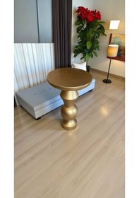 Resim Dekoratif Altın Varak Mantar Sehpa Tekli Doğal Ahşap Yan Sehpa 