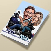 Resim Motorda Mutlu Aşıklar Karikatürlü Tebrik Kartı 