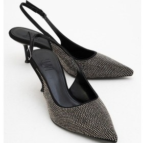 Resim Novs Siyah Taşlı Kadın İnce Topuklu Abiye Ayakkabı Siyah - Taş 