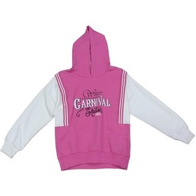 Resim İrem Kız Çocuk Carnival Yazı Desenli Renk Bloklu Kapüşonlu Pembe Renk Sweatshirt 