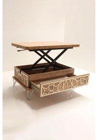 Resim Akıllı Açılabilir Sehpa 3 Kademeli Çekmeceli Krom Metal Ayaklı Çam 