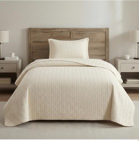 Resim Süet Başak Tek Kişilik Yatak Örtüsü 180x240 Krem Krem 