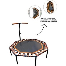 Resim Sekizgen Katlanabilir Trambolin Ev Tipi Katlanır Zıplama Turuncu Trambolin 
