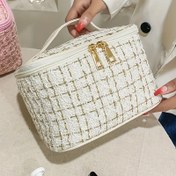 Resim Şık Ekose Kozmetik Çantası - Büyük Kapasiteli, Çok Fonksiyonlu Seyahat Düzenleyici, Sahte Astarlı, Polyester Olmayan 