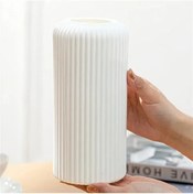 Resim Willowhaven Beyaz Modern Çizgili Plastik Vazo, Kuru Ve Hidrofonik Çiçekler İçin 