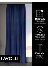 Resim Kadife Dokulu Safir Rengi Ada Fon Perde Ekstrafor Büzgülü Dream Series Safir 