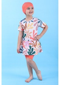 Resim Zuzunga Renkli Çicek Desenli Kız Çocuk Boneli Mayo Takımı Turuncu 