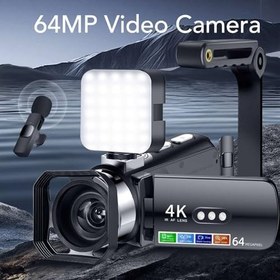 Resim 4K Video Kamera, 64MP Vlogging Kamera, 3.0 Flip Ekran, LED Dolgu Işığı Ile Kamera, Fotoğraf İçin WiFi Dijital Kamera Kaydedici 