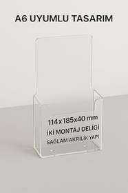 Resim A6 Broşür Standı Şeffaf Akrilik | Masaüstü Föylük Broşürlük Taymar C110 | Ofis Kafe Resepsiyon Reklam Tutucu Pleksi Stand 