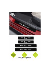 Resim Toyota Lexus Yazılı Siyah Karbon Kapı Eşiği Dekoratif Kapı Koruma Beyaz Yazılı 4 Parça Toyota Lexus 