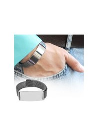 Resim Kişiye Özel İsim Yazılı Magnet Kapamalı Silver Renk Çelik Erkek Hasır Bileklik 