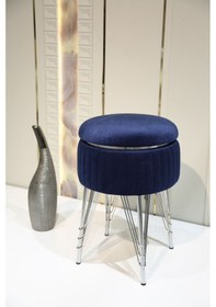 Resim Bianco Metal Ayaklı Sehpalı Puf Krom Koyu Mavi Chrome Dark Blue 