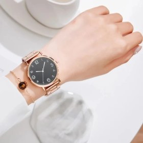 Resim Hanyang Gül Altın Siyah Set 2 Adet Set Lüks Bilezik Saatler Kadınlar Için Set Lady Moda Bileklik Kuvars Saat Bayanlar Bilek Izle Büyük Kadran Zegarek Damski (Yurt Dışından) 