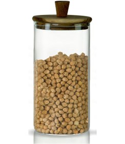 Resim 3'lü Silindirik Sap Akasya Kapaklı 1500ml Yüksek Borosilikat Cam Saklama Kavanozu Şeffaf 