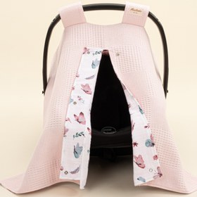 Resim Puset Örtüsü - Çift Taraflı - Pembe Waffle - Kelebekler 