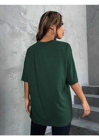 Resim Kadın Yeşil Sanatsal Yıldız Ön Baskılı Oversize T-shirt Yeşil 