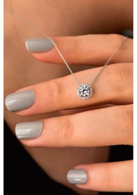Resim Papatya Silver 925 Ayar Gümüş Rodyum Tektaş Kolye Küpe Set 