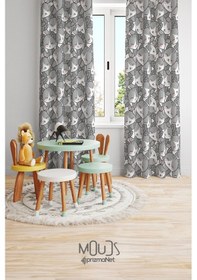 Resim Gri Kedicik Desenli Fon Perde Çocuk Ve Bebek Odası Süet Baskılı Ekstrafor Büzgü 2 Kanat Prd-48 Çok Renkli 