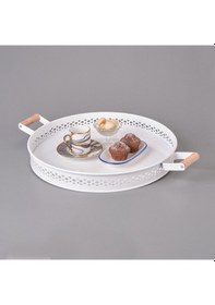 Resim Evstylee Ahşap Saplı Metal Village Tepsi - 38 Cm Çok Renkli 