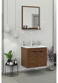 Resim Biani Fix Arya 65 Cm Banyo Dolabı,Seramik Lavabolu, Aynalı,Lavabo Dahil,Mdf,Aybe Kahve 