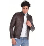 Resim Hakiki Deri Kahverengi Oscar Erkek Deri Ceket Eskitme Kahverengi 