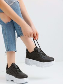 Resim Devida 6 Cm Yüksek Taban Kadın Siyah Spor Ayakkabı Rahat Air Günlük Sneaker X401 Vega Serisi 