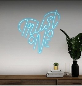 Resim Trust No One Yazılı Neon Tabela Turkuaz 