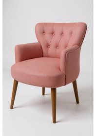 Resim Azra Mobilya Modern Berjer Tekli Koltuk Somon Babyface Kumaş, Ceviz Ayak, Salon, Oturma Odası, Balkon İçin Pembe 