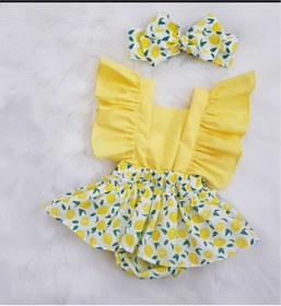 Resim ŞAPKAKİDS Kız Bebek Limon Fırfır Salopet &Bandana Set 