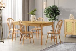 Resim Safir Meşe Salon Yemek Masa Sandalye Takımı 90*145 