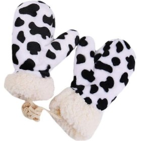 Resim 2025 Yeni İnek Desenli Kalınlaştırılmış Eldivenler Sıcak Kış Eldivenleri Peluş Eldivenler Hayvan İnek Eldivenleri Askılı Boyun Eldivenleri 