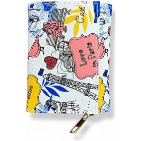 Resim Paris Temalı Baskılı Mini Cüzdan, Fermuarlı, Kartlık Ve Para Bölmeli, Beyaz Çok Renkli 