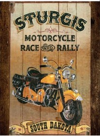 Resim Sturgis Retro Motosiklet Yarışı Ahşap Dekoratif Tablo 