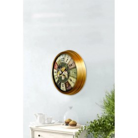 Resim Bahat Altın Varaklı Salon Ofis Duvar Saati Alüminyum Çerçeve 40 cm 