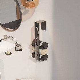 Resim Paslanmaz Çelik Yapışkanlı Havlu Düzenleyici-Mat Siyah&İnox Satine Seçenekli Modern Havluluk (İnoks) 