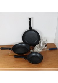 Resim Serenk Excellence 3 Adet Granit İndüksiyon Tabanlı Tava Seti, 20-24-28 cm 