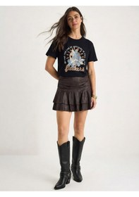 Resim Shade Kadın Kabartma Çiçek Aplikeli Yazı Baskılı Basic T-shirt 7524 60283951 - Siyah 