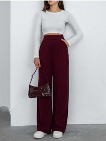Resim Nevege Butik Kadın Örme Kumaş Full Likralı Beli Cırtlı Palazzo-bordoo Bordo 
