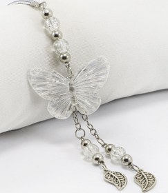 Resim biuti Şeffaf Boncuklu Salkım Yapraklı Kelebekli Araç Dikiz Ayna Süsü, Hediyelik Araba Hediyesi 