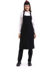 Resim Siyah Renk Cepsiz Askılı Mutfak Önlüğü - Aşçı Önlüğü-Standart-Tek Parça 