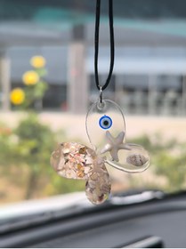 Resim Esey Dizayn Nazar Boncuğu Krem Taşlı Kelebek Araba Dikiz Ayna Süsü - Epoksi 