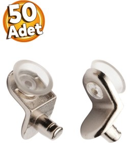 Resim Badem10 Raf Pimi L Tip Vantuzlu Cam Ahşap Metal Raf Tutucu Çivisi Mobilya Dolap Pimi (50 Adet) 