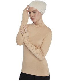 Resim Altobeh Kadın Organik Parmak Geçmeli Balıkçı Yakalı Body Koyu Bej 