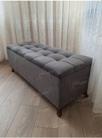 Resim Çizgi Kapitoneli Sandıklı Puf 100 Cm Ceviz Ayak Antrasit 