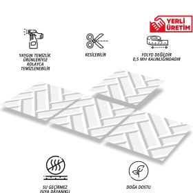 Resim Tink Kendinden Yapışkanlı Beyaz Büyük Balıksırtı Desenli Pvc Karo 30X30 cm (11 Adet) 1m2 