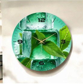 Resim Yeşil Renkli Baskı Buz Ve Nane Desenli Sayılı Hediyelik Ahşap Sessiz Duvar Saati 50cm ÇOk Renkli 