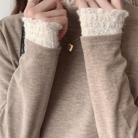 Resim Kadınlar İçin Yulaf Desenli Yarım Balıkçı Yaka Dantel Detaylı Uzun Kollu Üst - Sonbahar/Kış için Yumuşak Katmanlık, Makinede Yıkanabilir Rahat ve Şık Üstler 