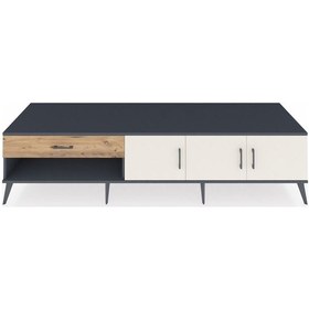 Resim Kronos Tv Ünitesi 2 Raflı Tek Çekmeceli 3 Kapaklı 220x59x51 Antrasit-aytaşı/çam Aytası/atlas Çam - Antrasıt 